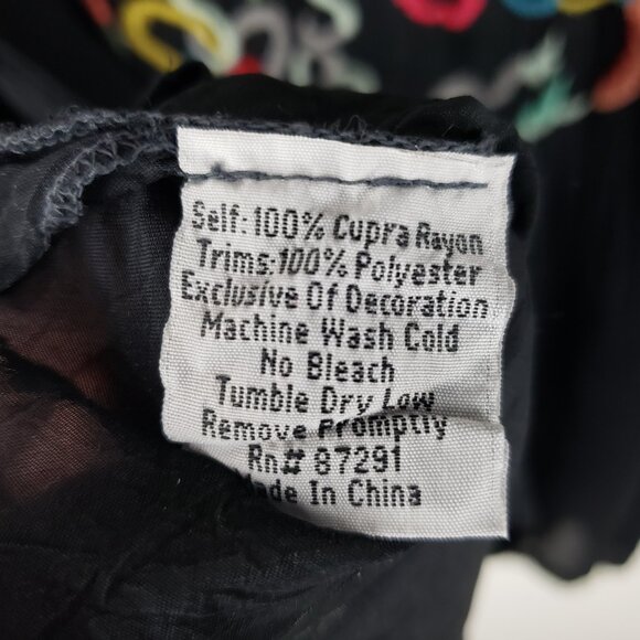 Johnny Was Embroidered Popover Top Black Rayon Multicolor Floral Womens Size 1X - Picture 12 of 12